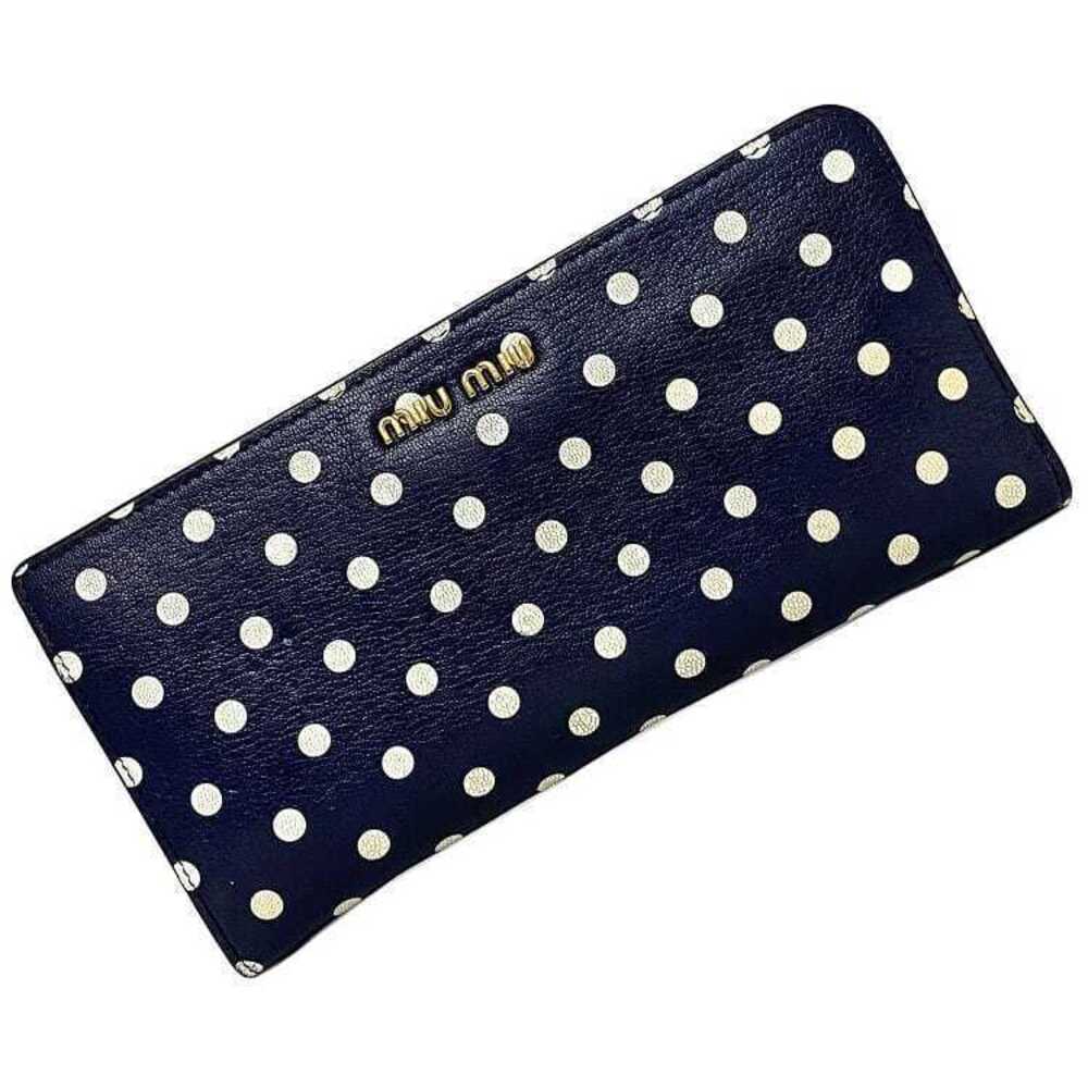 Miu Miu Polka Dot Leather Zip Long Wallet Blue White